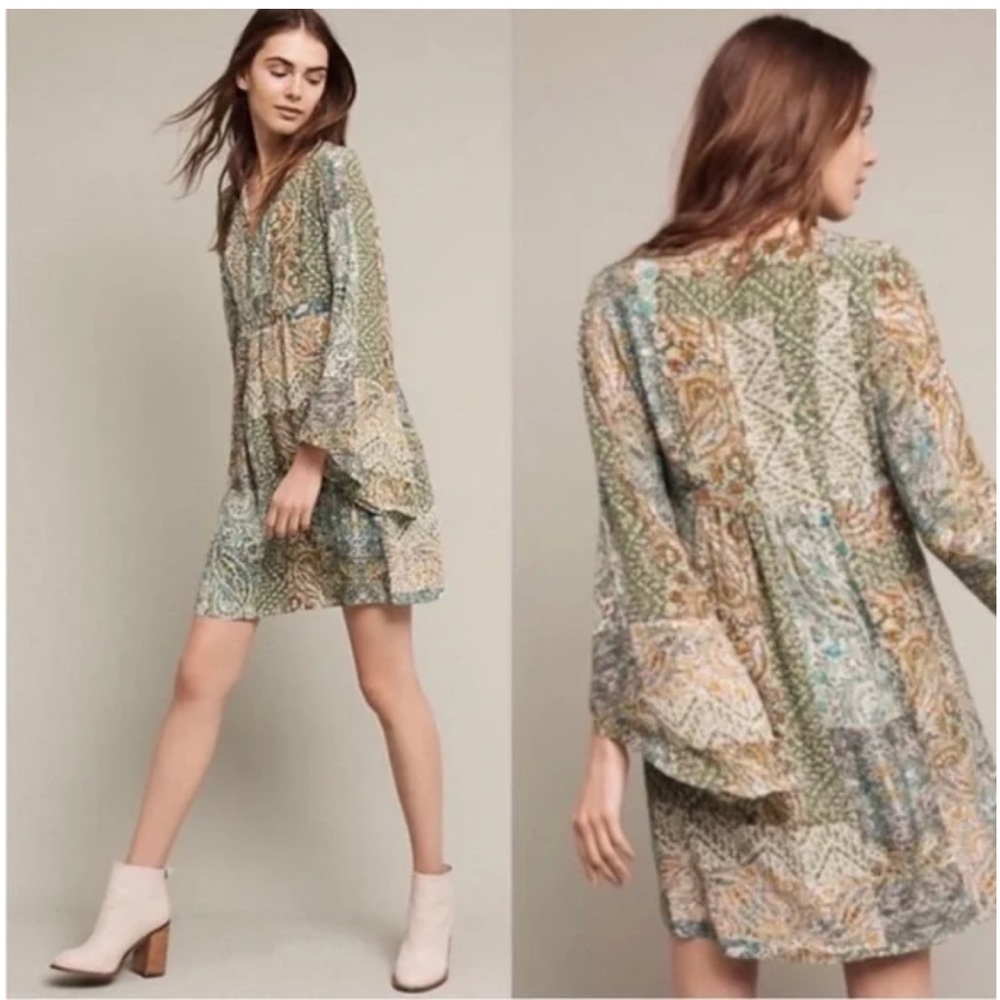 Anthropologie Floreat Amelie Silk Tunic Mini Dress